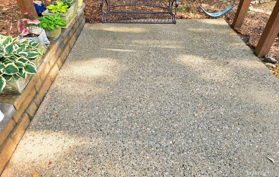 Exposed aggregate patio pressure wash after