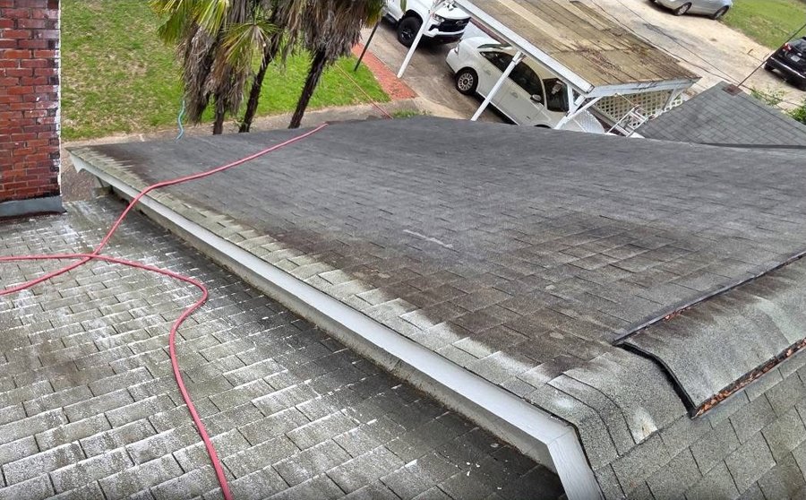 Shingle roof soft wash before